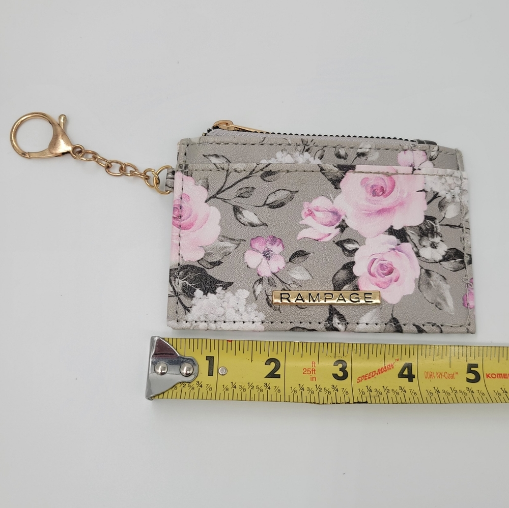 Rampage Floral Gray & Pink Card Holder Keychain ID Card Holder Zip Up Coin Purse - Picture 10 of 11